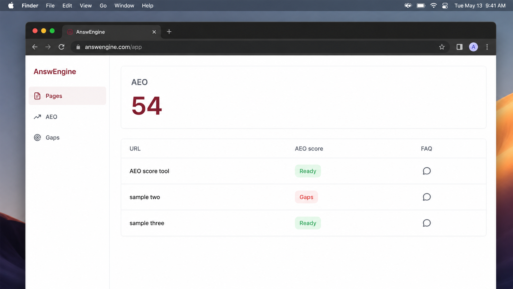 AnswEngine dashboard